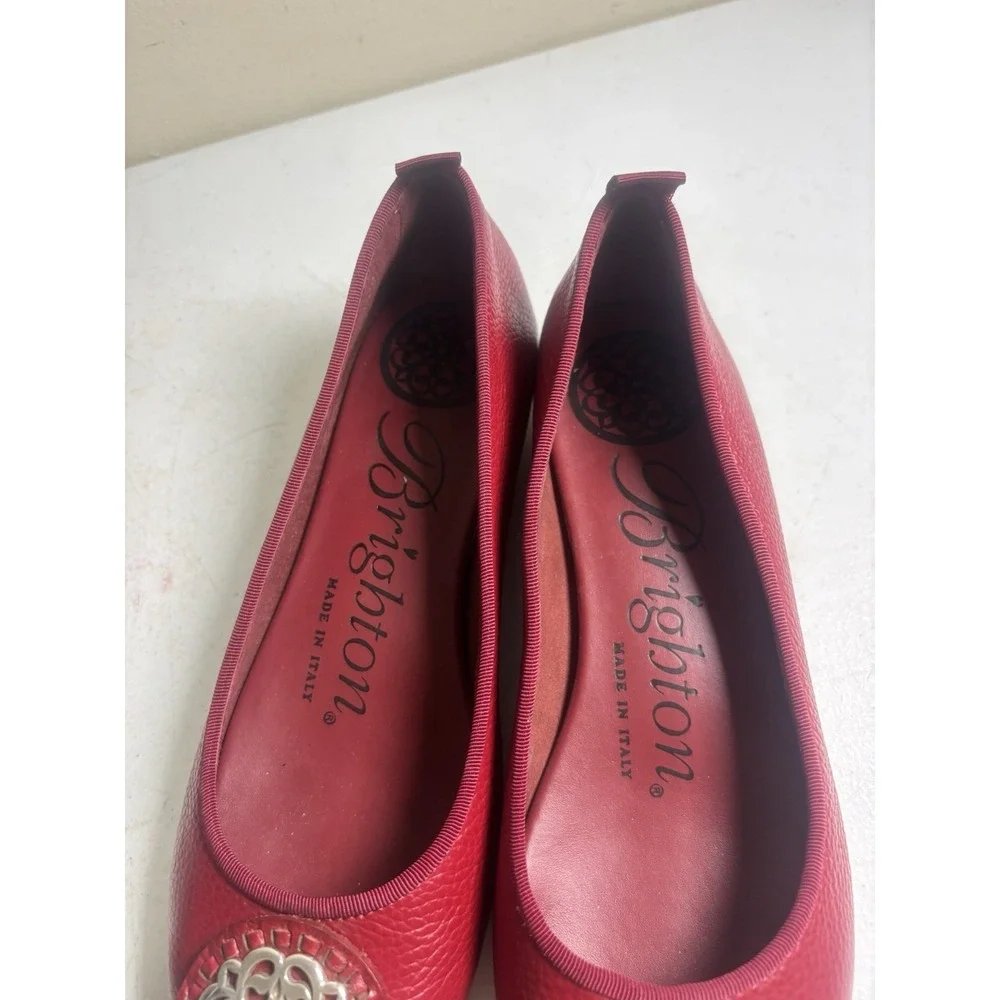 Brighton Aleta Red Ballet‎ Flats Silver Medallion Size 5.5M Made in Italy